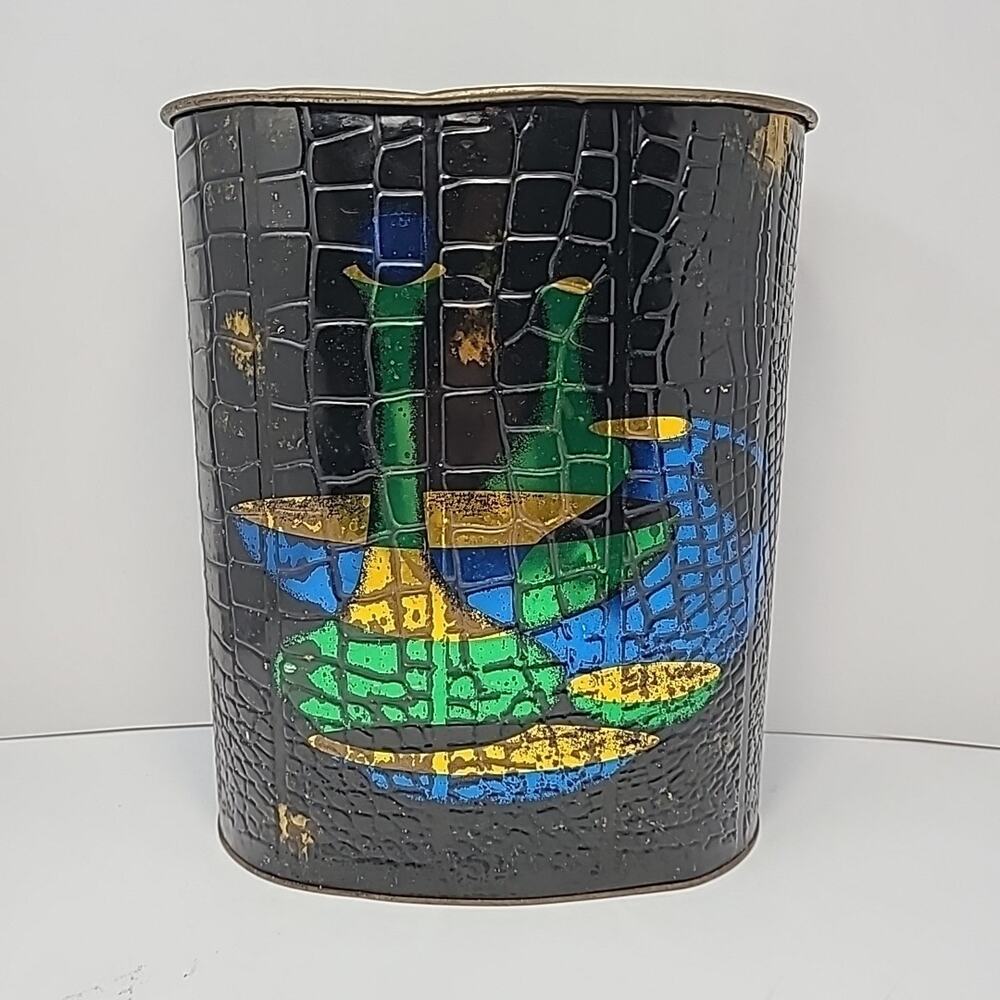 Vintage Wastebasket Trash Can Black Green Empoli Bottle Pitcher MCM JL Clark 13"